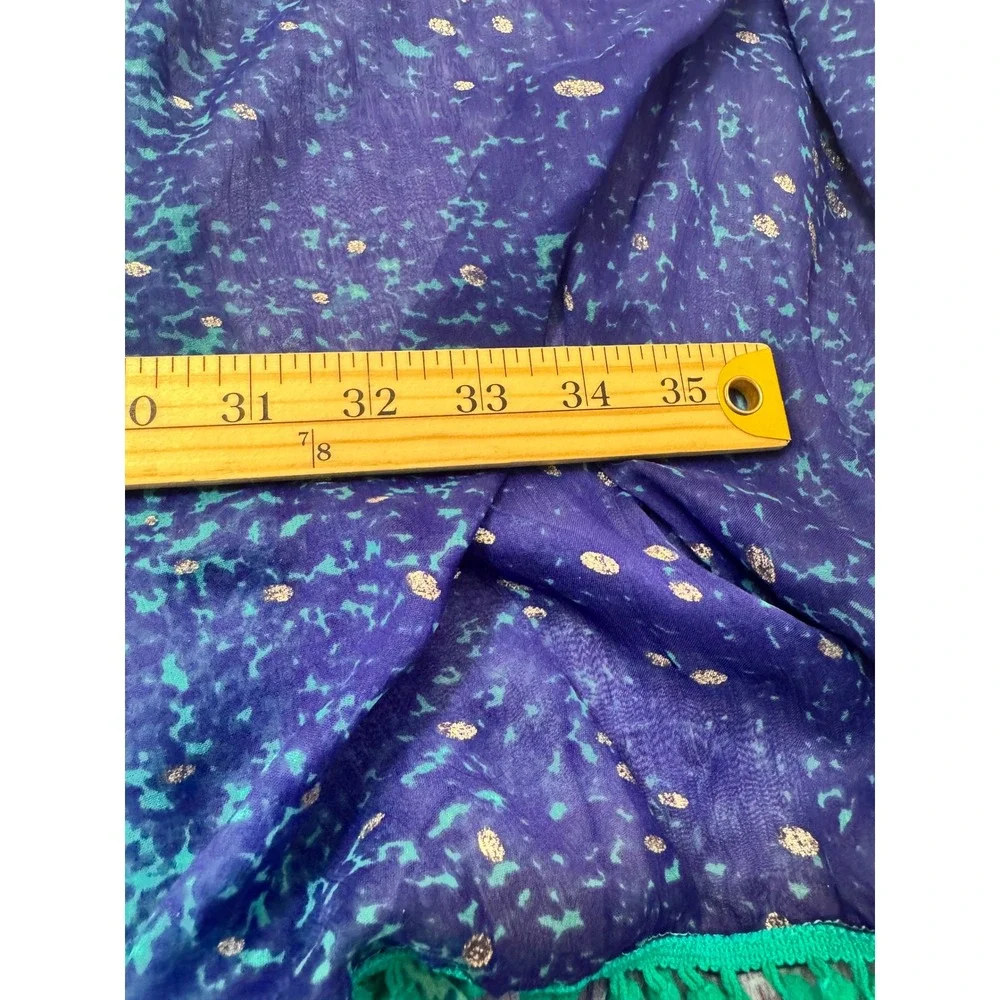 Soft Surroundings Blue Teal Ombre Kimono Wrap Pom Pom Trim One Size Resort Boho